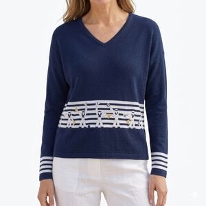 ST. JOHN SPORT Nautical Sailor V Neck Sweater